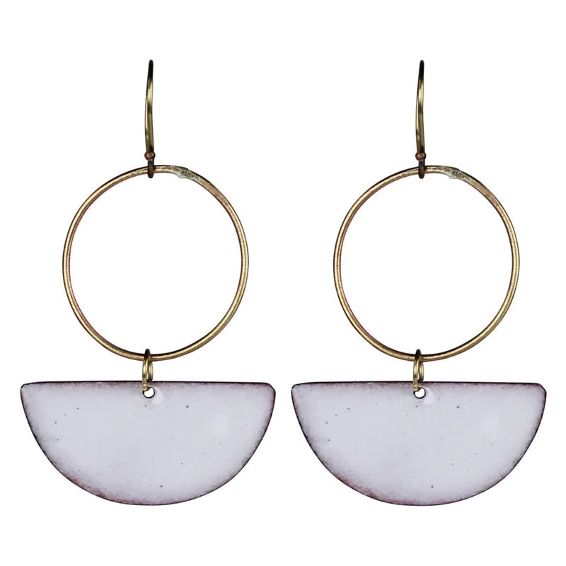 Women's gift rings-Donte Earring, Hoop With Semi Circle White Enamel & Brass