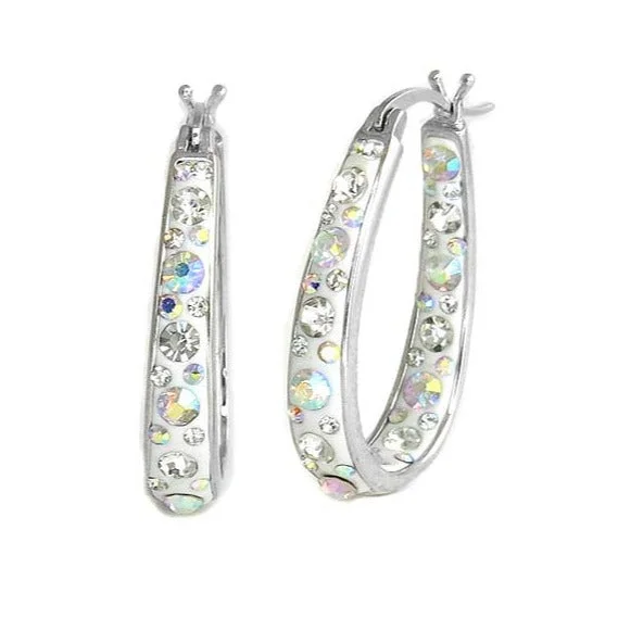 Women's sustainable earrings-Graduated Multi Stone Crystal Hoop Earrings