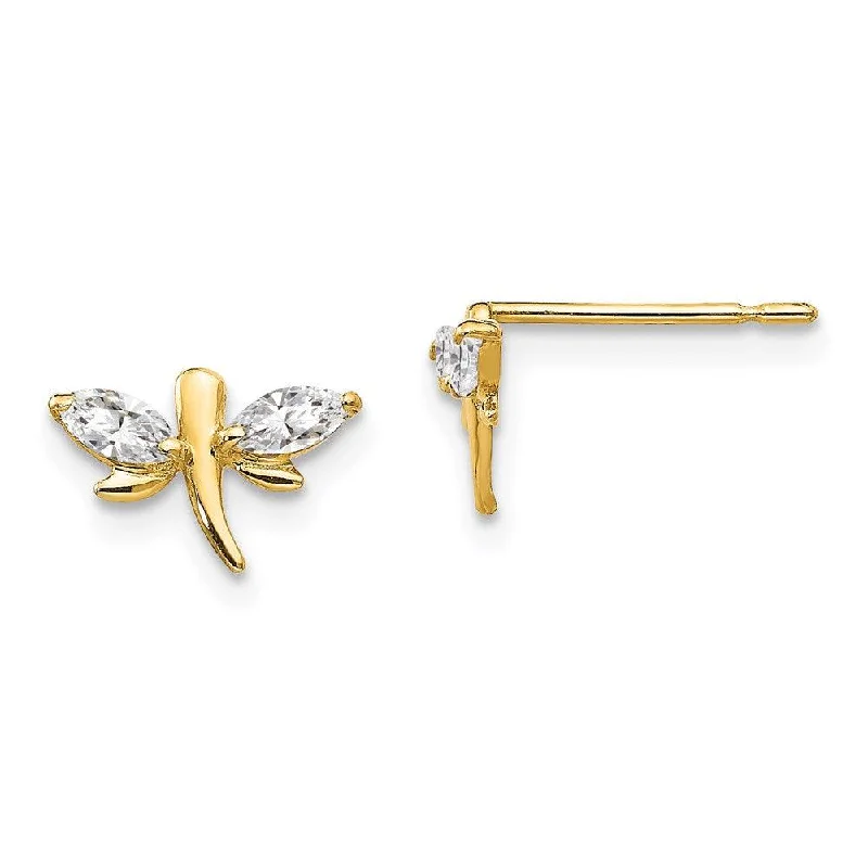 Women's titanium earrings-Madi K Kid's 14k  CZ  Dragonfly Post Earrings