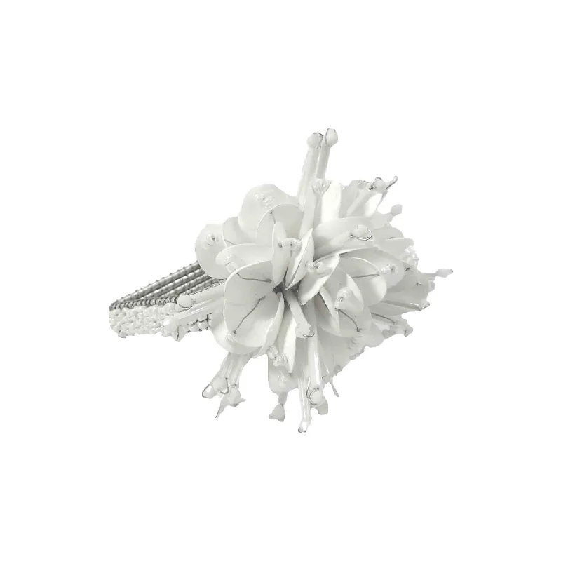 Women's vintage-inspired rings-Corsage Napkin Ring in White, Set of 4