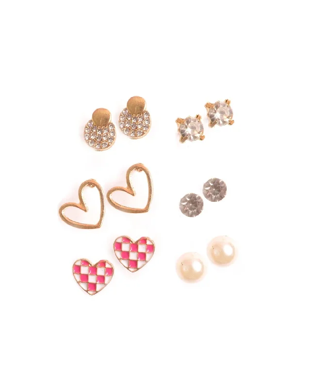 Women's pet memorial rings-Mini Checkered Heart Earring Set