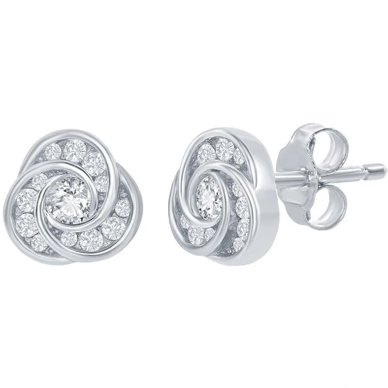 Luxury women's earrings-Classic Women's Earrings - Sterling Silver Love Knot Design White CZ Stud | D-7881