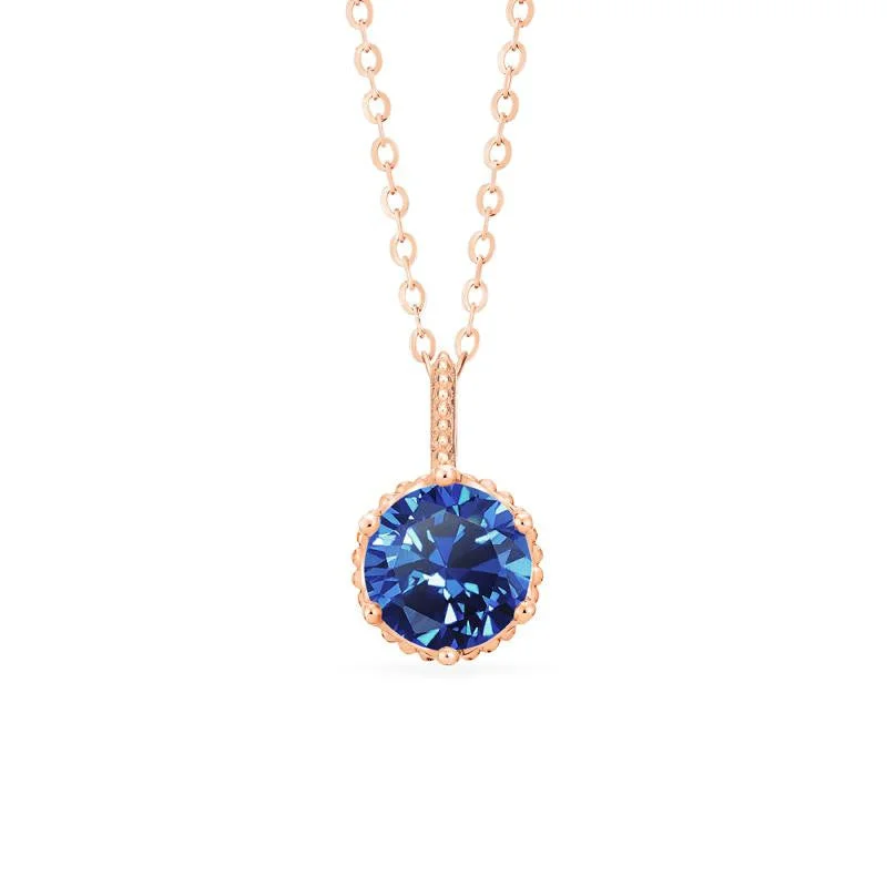 Women's alloy necklaces-[Evelyn] Vintage Classic Crown Necklace in Lab Blue Sapphire