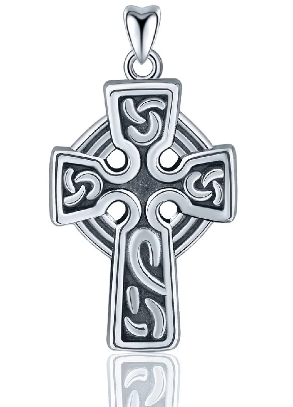 Women's family necklaces-Jewelry Trends Celtic Cross Irish Knot Style Sterling Silver Pendant Necklace 18"