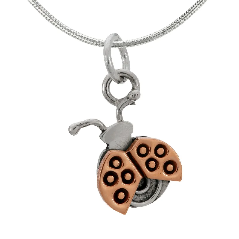 Women's K gold necklaces-Cute Ladybug Sterling & Copper Necklace