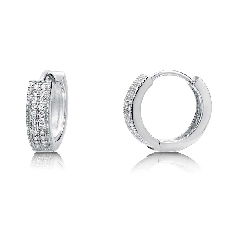 Women's vintage earrings-Sterling Silver Micropave Huggie Hoop Earrings