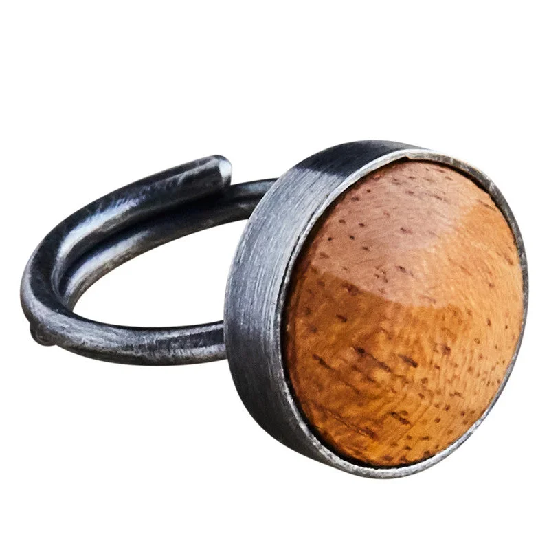 Women's luxury brand rings-Penny Ring, Silver, Light Wood