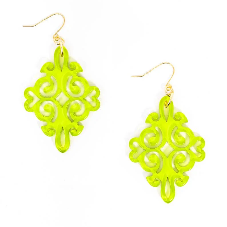 Women's luxury party rings-Lime Swirls & Twirls Resin Earring