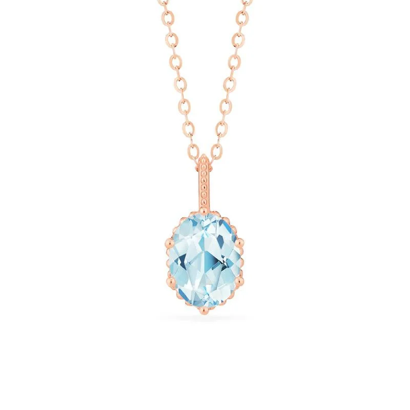 Designer women's necklaces-[Evelina] Vintage Classic Crown Oval Cut Necklace in Aquamarine