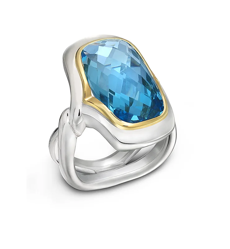 Women's DNA rings-Twizzle Cushion Blue Topaz and Sterling Silver Ring