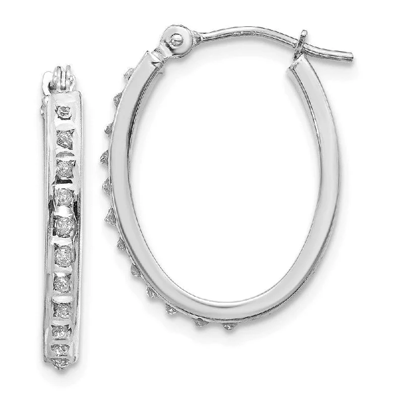 Women's gemstone earrings-14k White Gold Diamond Fascination Oval Hinged Hoop Earrings