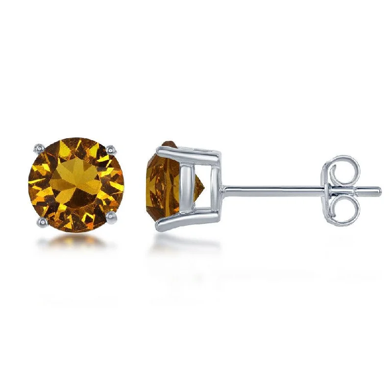 Women's fingerprint earrings-Sterling Silver 6mm Yellow Topaz Stud Earrings