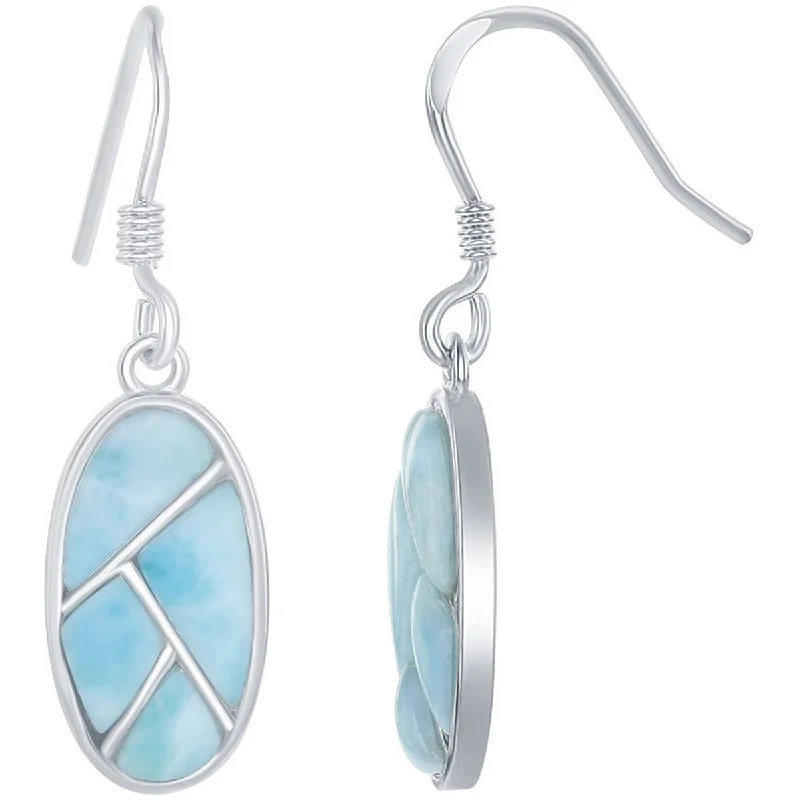 Women's custom engraving earrings-Caribbean Treasures Women's Earrings - Blue Larimar Oval Multi Shaped Silver | D-7205