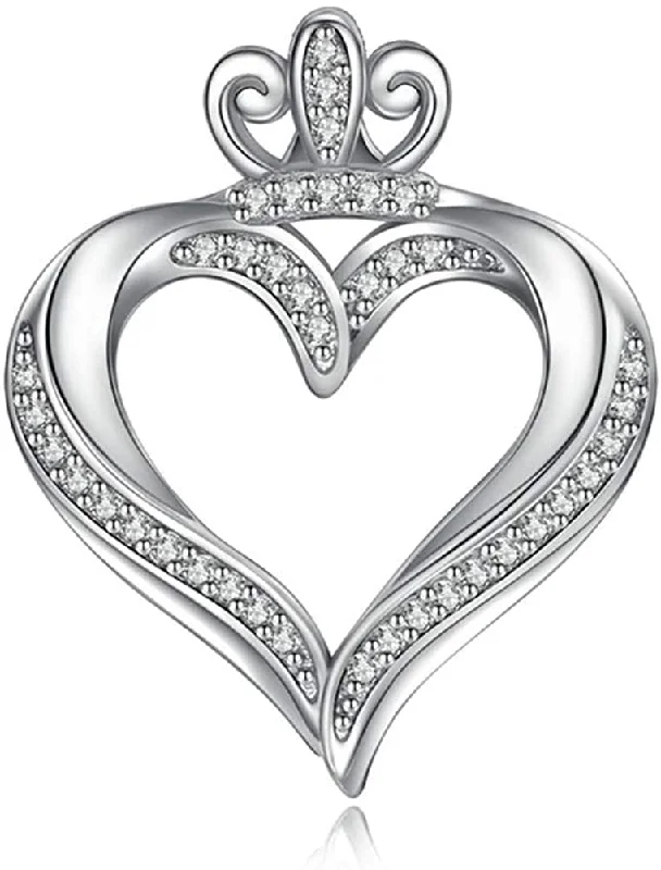 Women's sterling silver necklaces-Jewelry Trends Crown Heart Pave CZ Sterling Silver Pendant Necklace 18"