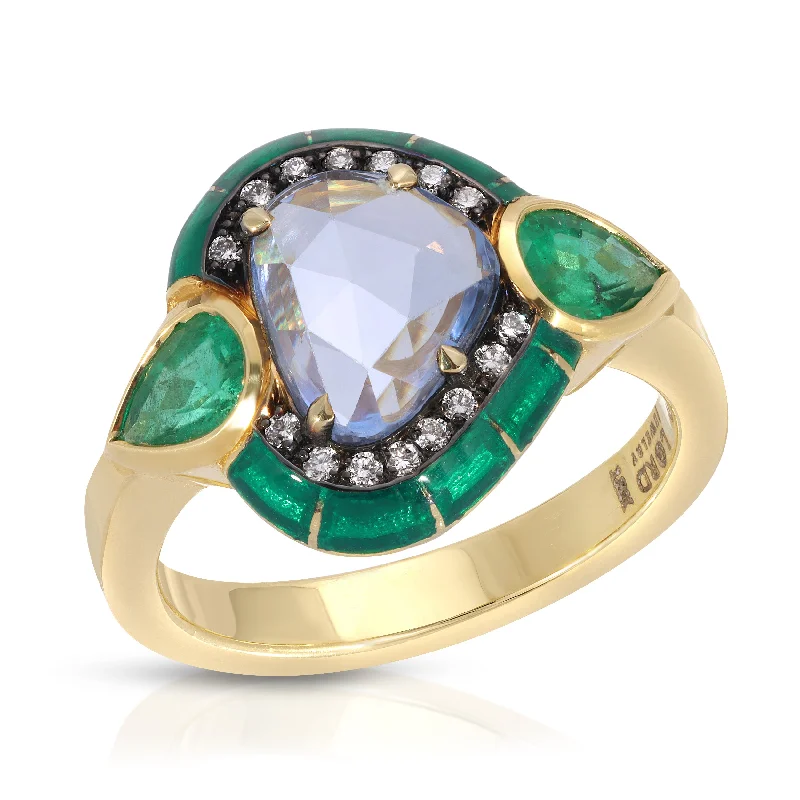 Minimalist women's rings-Emerald and Sapphire Ring