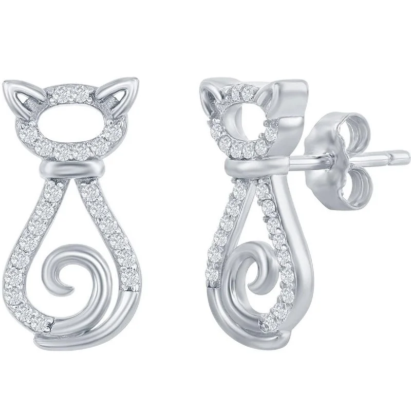 Women's ruby earrings-Classic Women's Earrings - Sterling Silver CZ Cat Stud Post Back Closure | D-7929