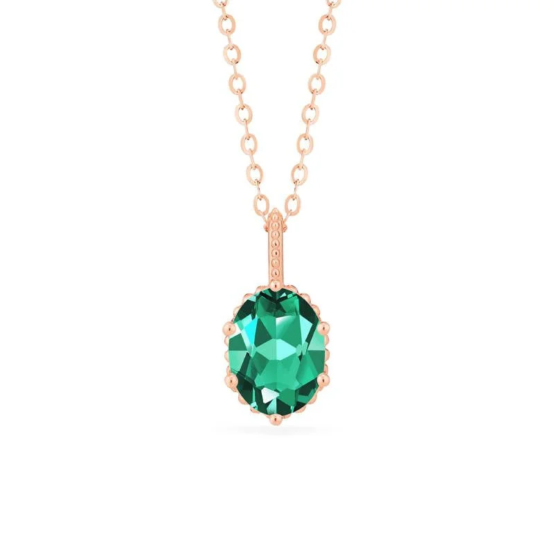 Women's stainless steel necklaces-[Evelina] Vintage Classic Crown Oval Cut Necklace in Lab Emerald