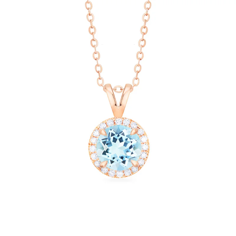 Women's sapphire necklaces-[Nova] Petite Halo Diamond Necklace in Aquamarine