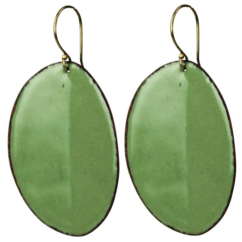 Women's sustainable rings-Earring - Creased Oval, Green