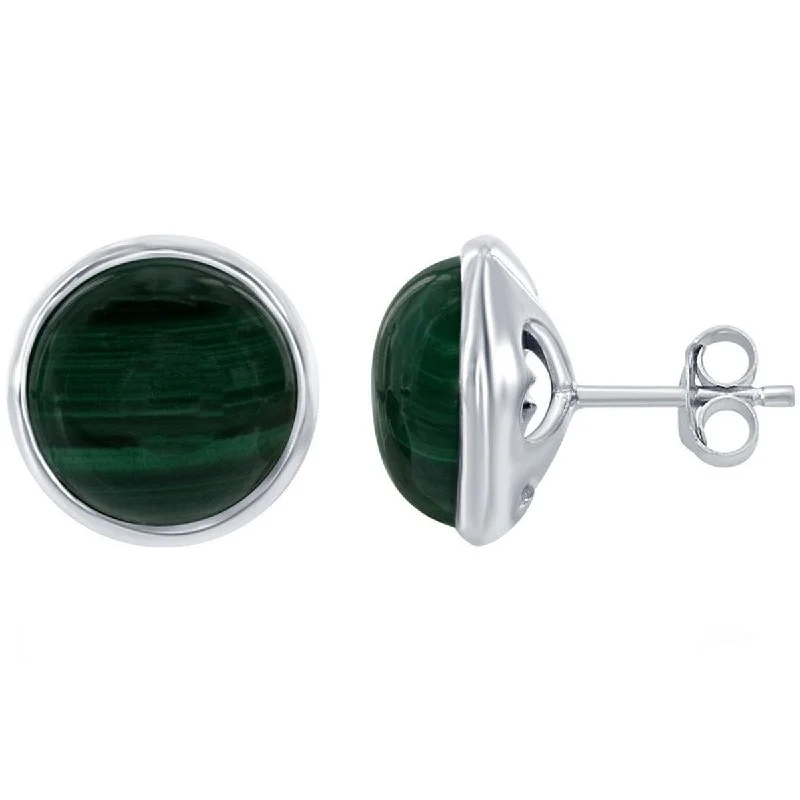 Women's healing crystal earrings-Classic Women's Earrings - Sterling Silver Malachite Stud Post Back Closure | D-6713