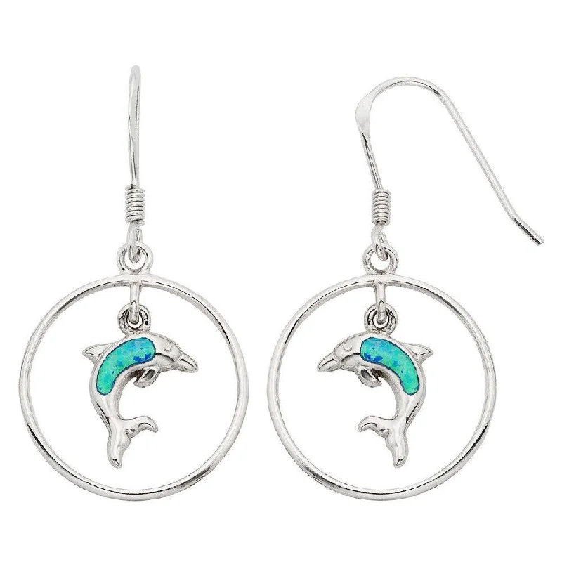 Women's astrology earrings-Sterling Silver Dangling Opal Dolphin Earrings