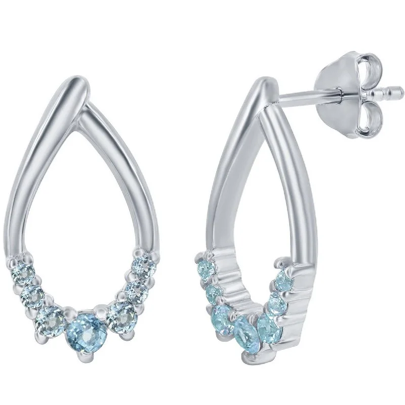 Women's exclusive earrings-Classic Women's Earrings - Sterling Silver Pear Shaped Sky Blue Topaz Gem | D-8125