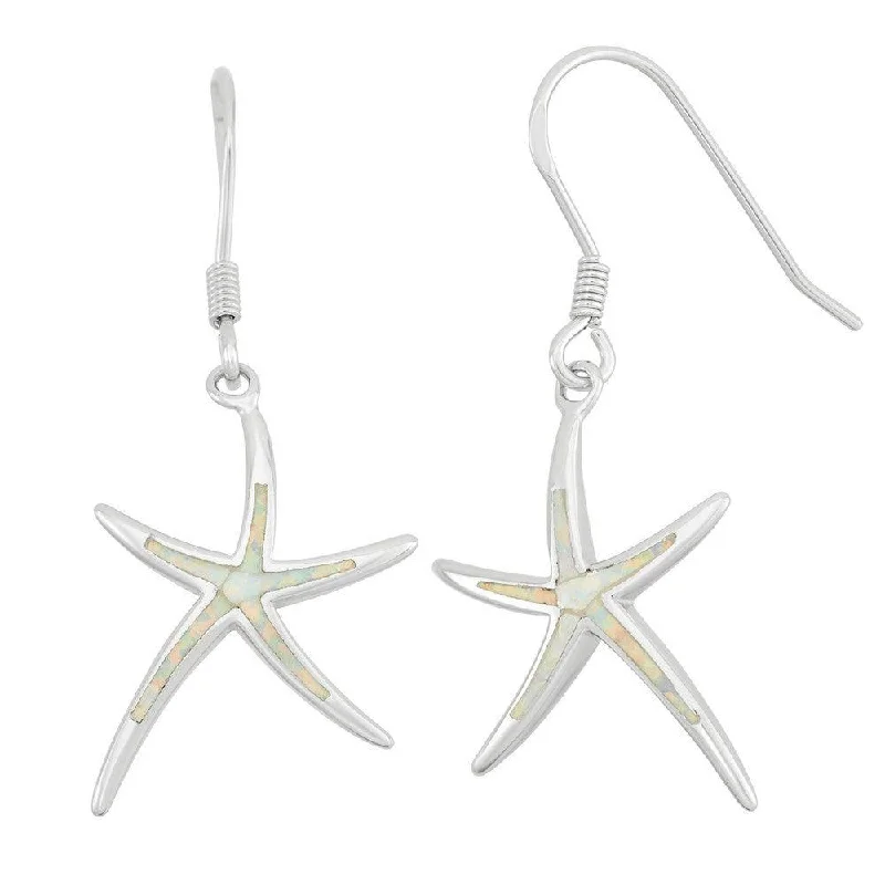 Women's spiritual earrings-Sterling Silver White Inlay Opal Starfish Earrings