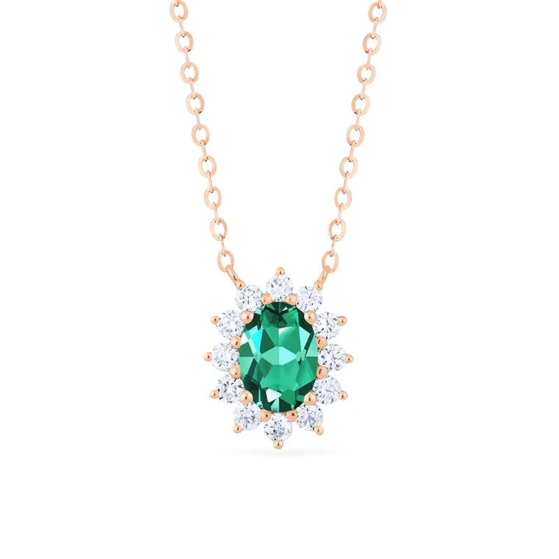 Women's statement necklaces-[Julianne] Vintage Bloom Oval Cut Necklace in Lab Emerald