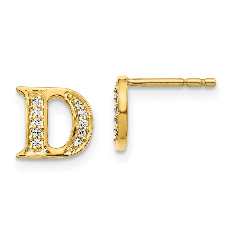 Women's symbolic earrings-14k Diamond Initial D Earrings