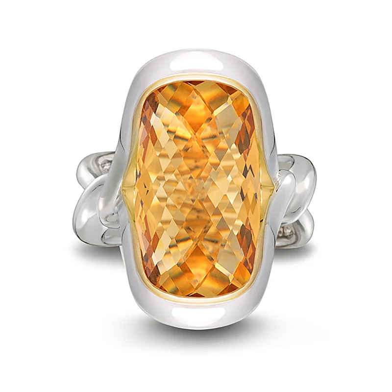 Women's pet memorial rings-Twizzle Cushion Citrine and Sterling Silver Ring