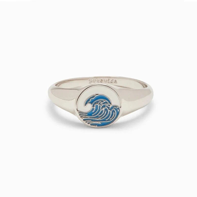 Handmade women's rings-PuraVida Make Waves Signet Ring, Silver