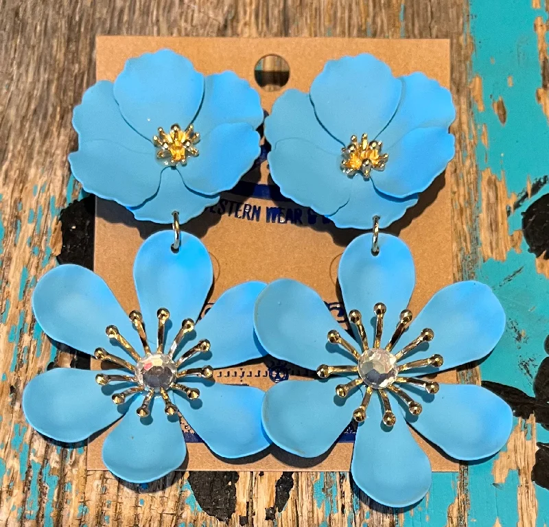 Women's silver-plated rings-Bold Turquoise 3D Flower Earring