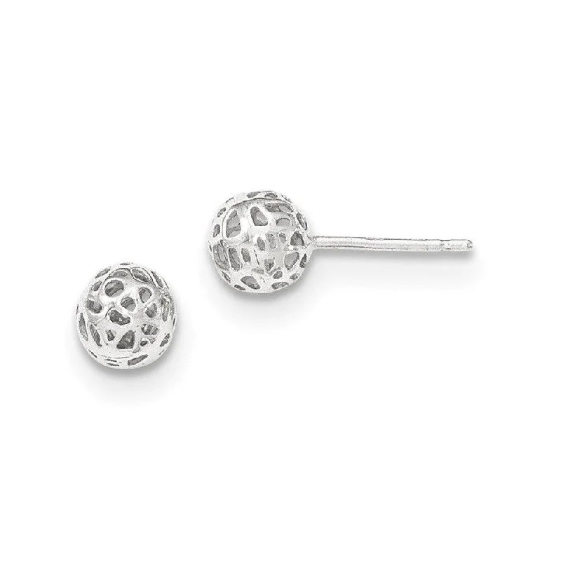 Women's luxury party earrings-14K White Gold Fancy Ball Post Earrings