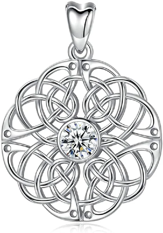 Women's initial necklaces-Jewelry Trends Celtic Knot CZ Center Round Medallion Sterling Silver Pendant Necklace 18"