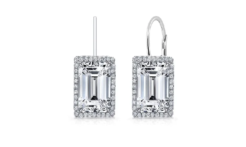 Women's ruby earrings-Emerald Cut Crystal Leverback Earrings