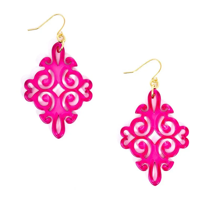 Women's gold rings-Hot Pink Swirls & Twirls Resin Earring