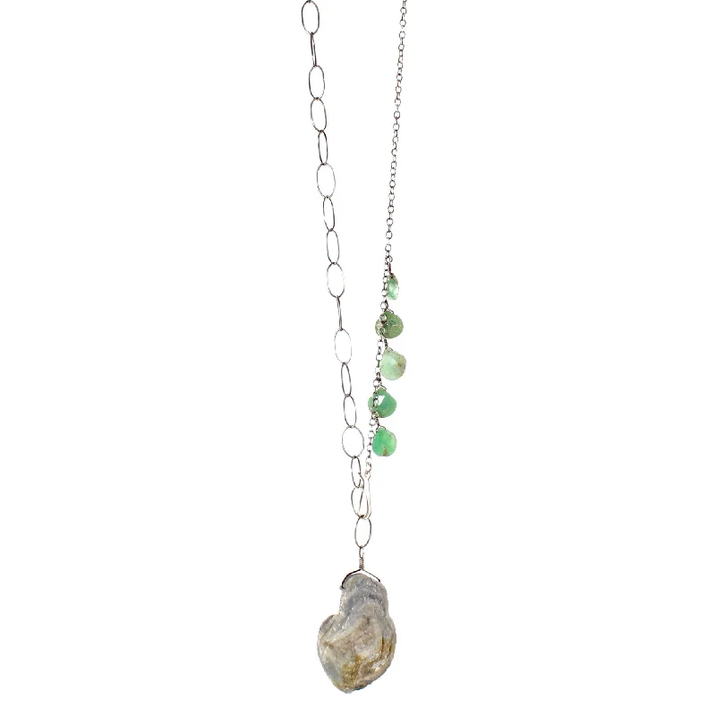 Women's silver-plated necklaces-SALE! Chrysoprase and Druzy Necklace by Eric Silva