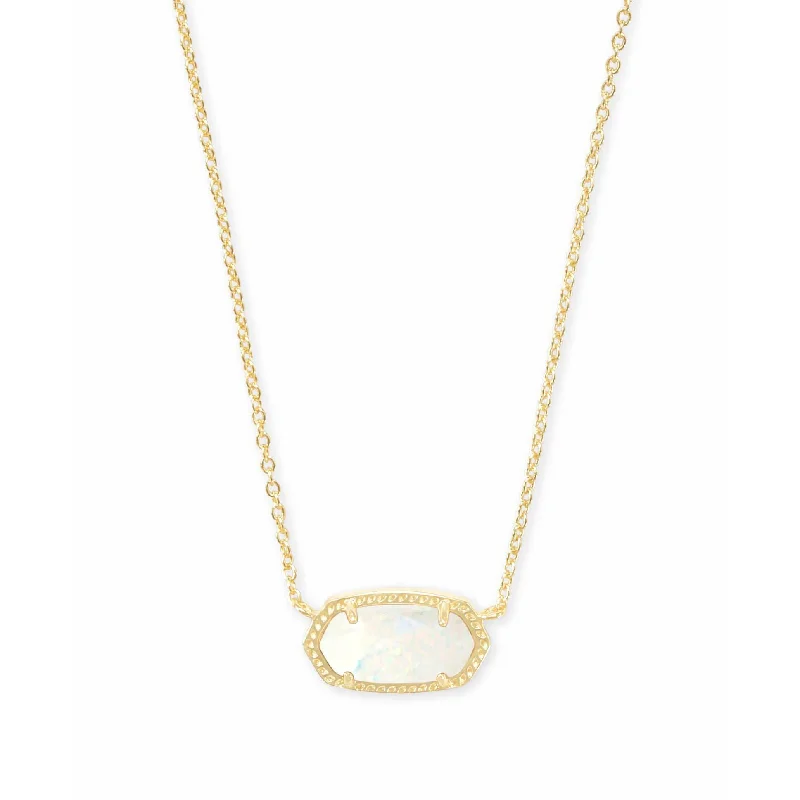 Women's diamond necklaces-Kendra Scott - Elisa Gold Pendant Necklace In White Kyocera Opal