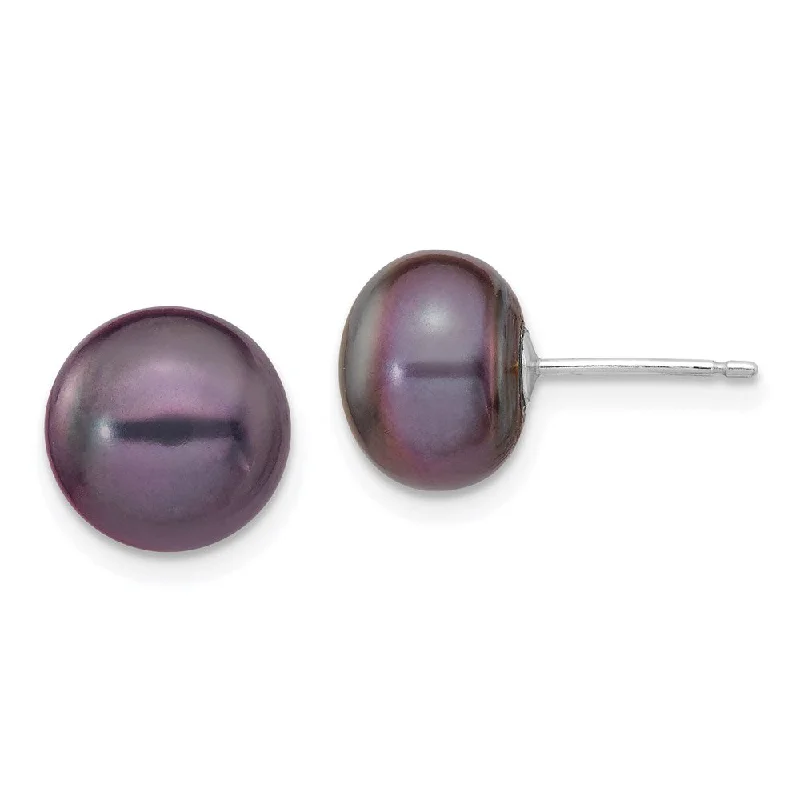 Women's photo earrings-14k White Gold 9-10mm Black Button FW Cultured Pearl Stud Post Earrings