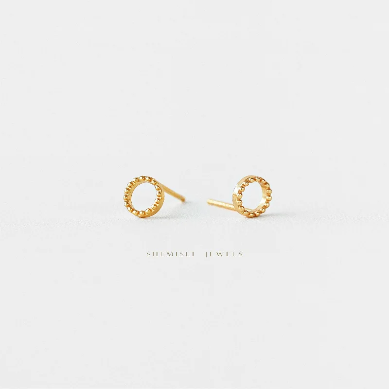 Women's casual earrings-Tiny Dotty Open Circle Studs Earrings, Unisex, Gold, Silver SHEMISLI - SS132