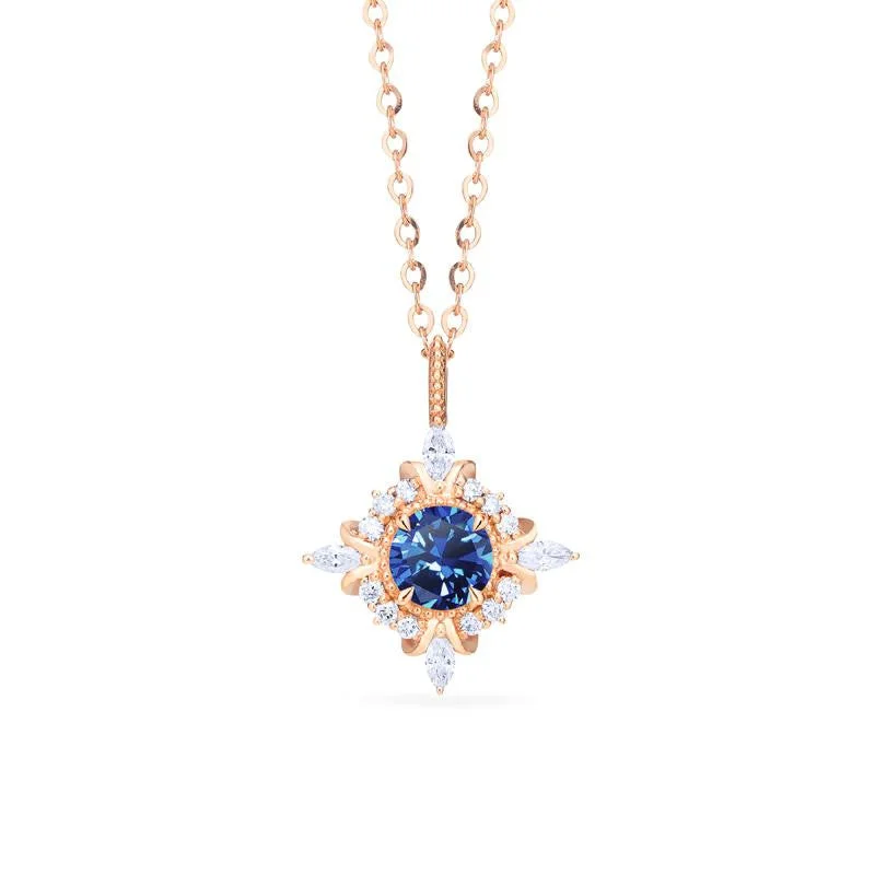 Women's friendship necklaces-[Astrid] Art Deco Petite Necklace in Lab Blue Sapphire