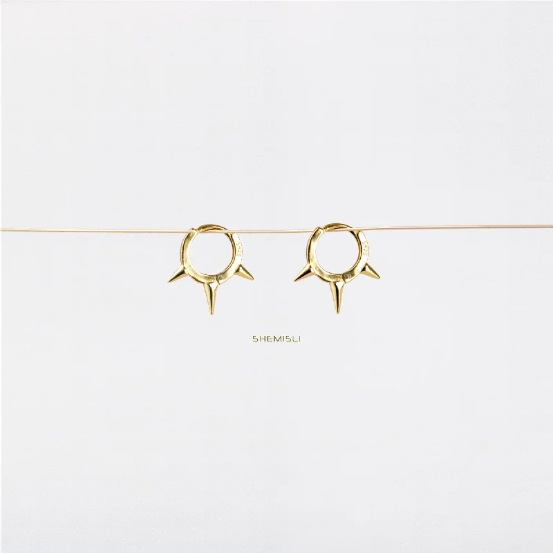 Women's exclusive earrings-Spike Hoop Earrings, Huggies, Gold, Silver SHEMISLI SH093