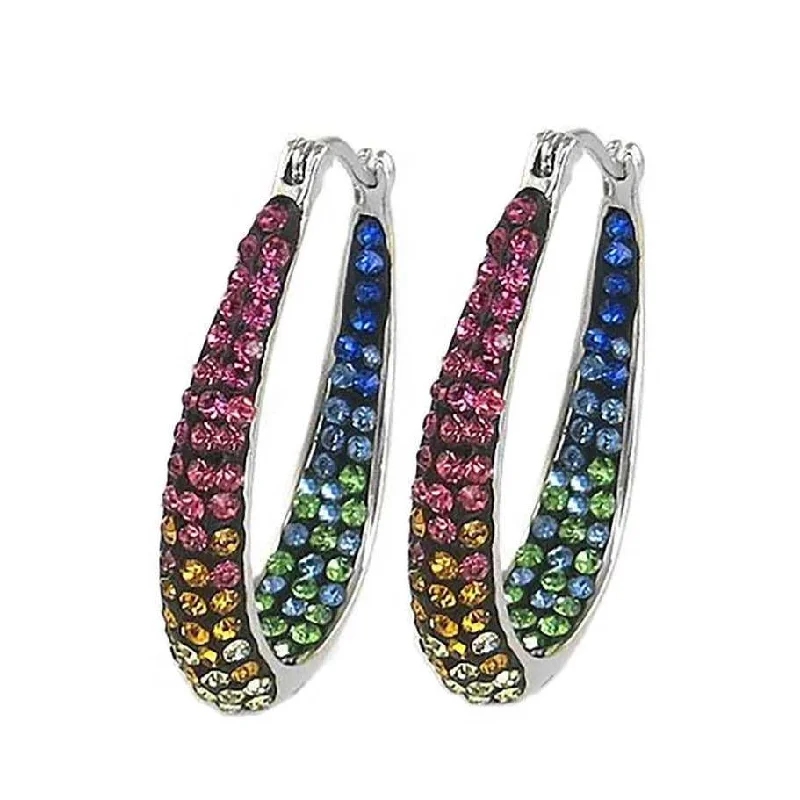 Women's celestial earrings-Graduated Multi Color Crystal Hoop Earring