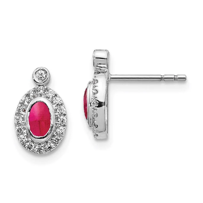 Custom women's earrings-14k White Gold Diamond & Cabochon Ruby Earrings