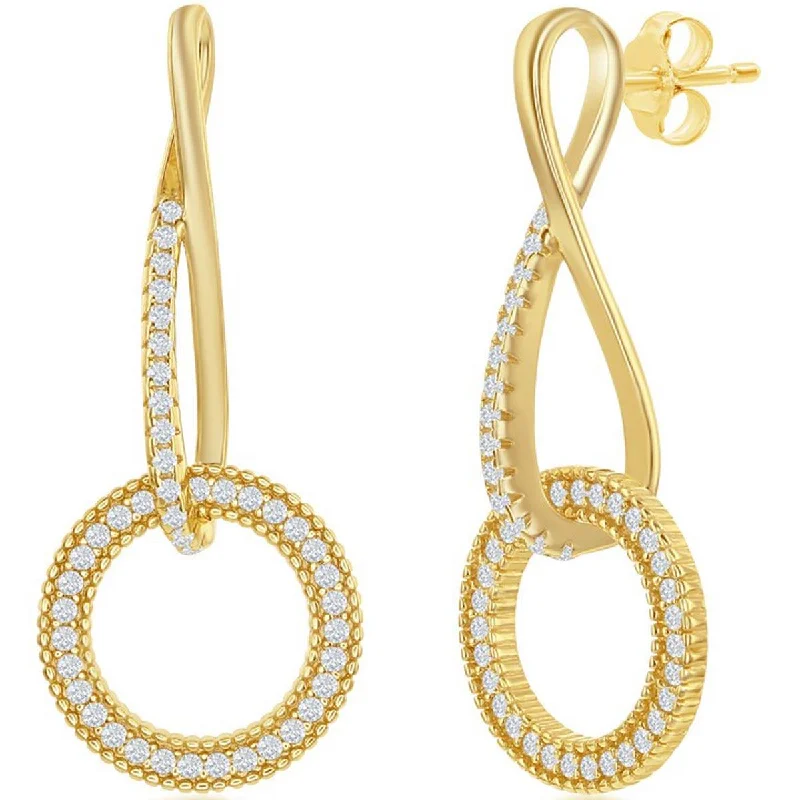 Women's wedding earrings-Classic Women's Earrings - Gold Plated Infinity Design Round White CZ | D-7836-GP