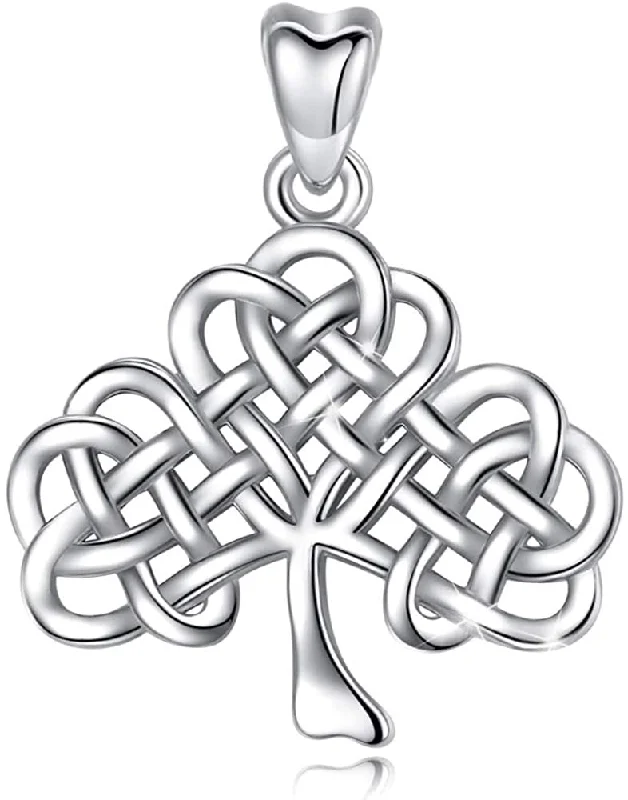 Women's minimalist necklaces-Jewelry Trends Shamrock Clover Celtic Knot Lucky Sterling Silver Pendant Necklace 18"