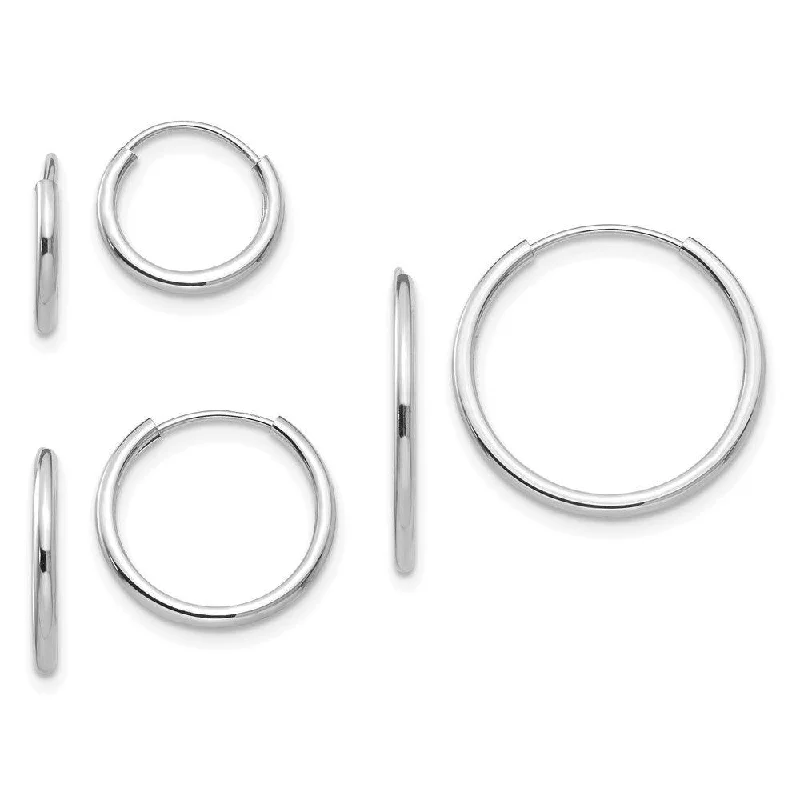 Trendy women's earrings-Madi K Kid's 14k White Gold  Endless Hoop 3 Pair Earring Set