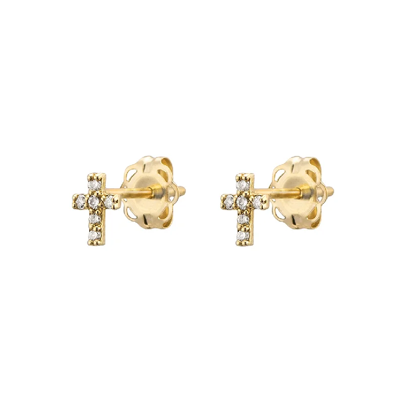 Women's sustainable earrings-Petite Diamond Cross Studs in 14k Gold