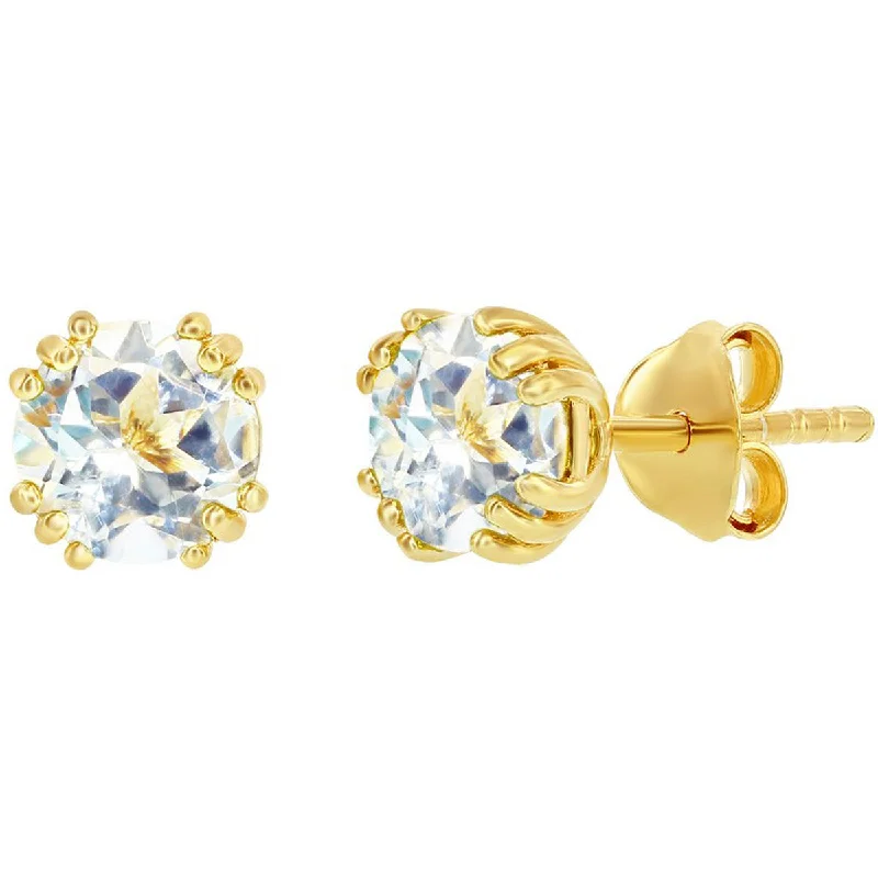 Women's party earrings-Classic Women's Earrings - Gold Plated April Birthstone Round Shape 6mm Stud | D-8277