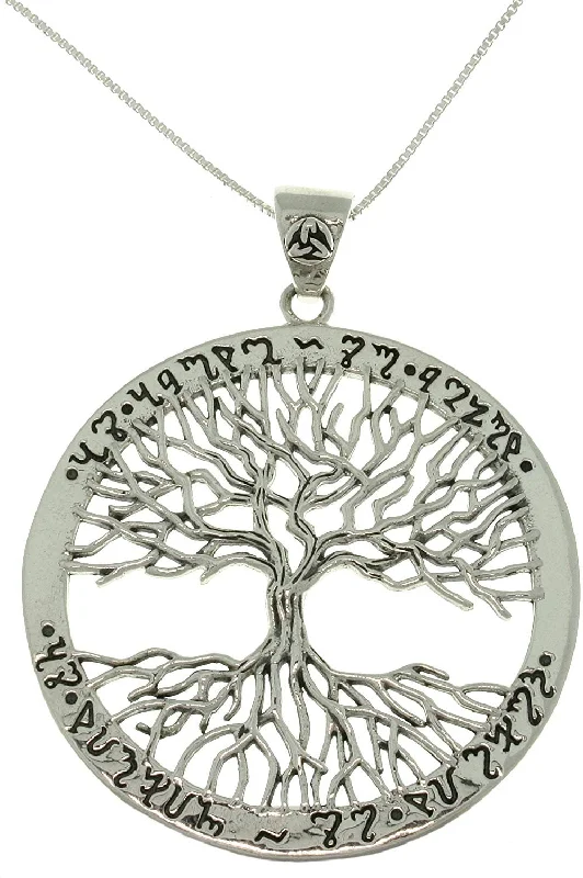 Women's personalized necklaces-Jewelry Trends Sterling Silver Celtic Tree of Life Pendant with Rune Message on 18 Inch Box Chain Necklace